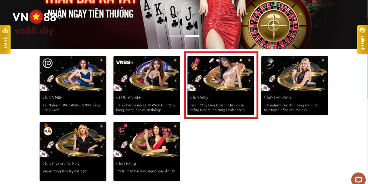 Sảnh Casino Club Sexy Tại VN88